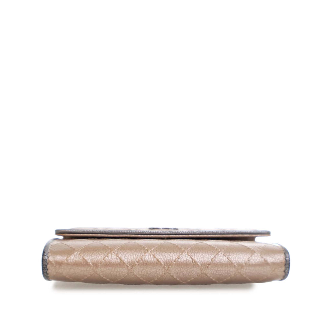 Metallic Calfskin Diamond Stitch Card Holder Brown - Gaby Paris