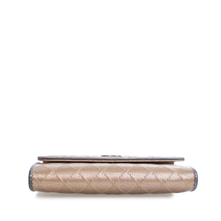 Metallic Calfskin Diamond Stitch Card Holder Brown - Gaby Paris