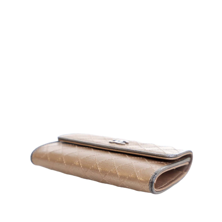 Metallic Calfskin Diamond Stitch Card Holder Brown - Gaby Paris
