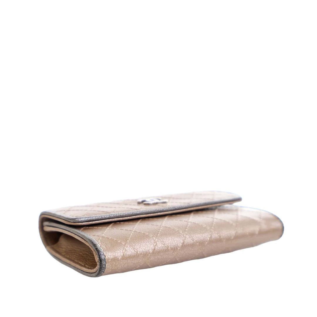 Metallic Calfskin Diamond Stitch Card Holder Brown - Gaby Paris