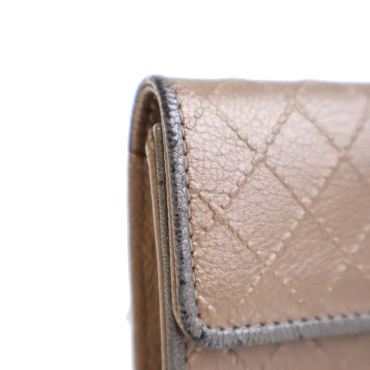 Metallic Calfskin Diamond Stitch Card Holder Brown - Gaby Paris