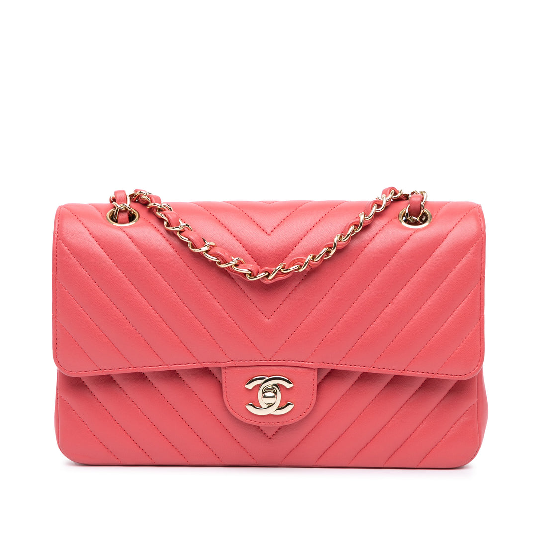 Medium Classic Chevron Lambskin Double Flap Pink - Gaby Paris