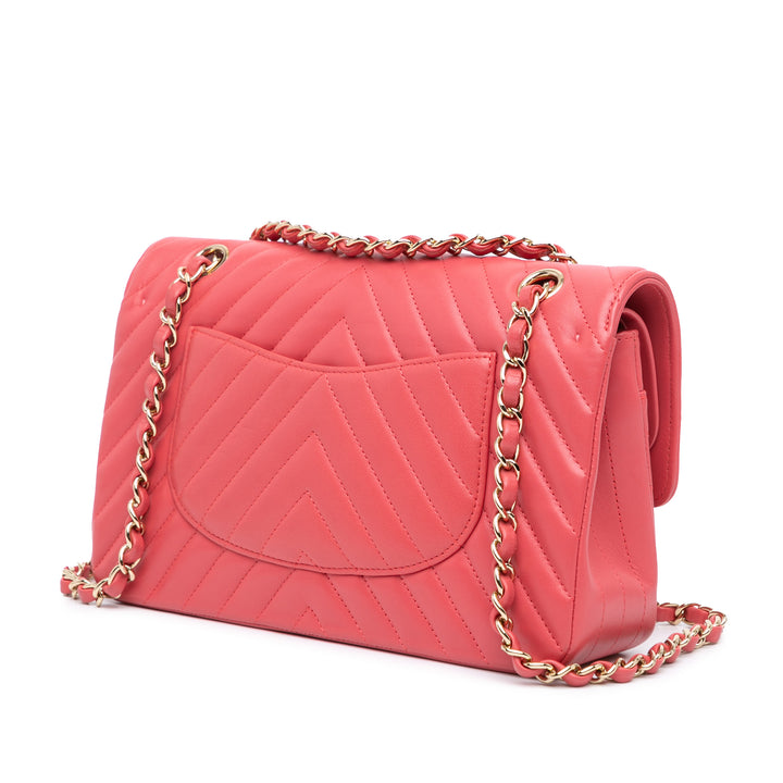 Medium Classic Chevron Lambskin Double Flap Pink - Gaby Paris