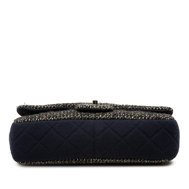 Chanel Sac porté épaule Matelassé Jersey et Chaîne à rabat Tweed Petit Bleu – vue 3 – GABY PARIS