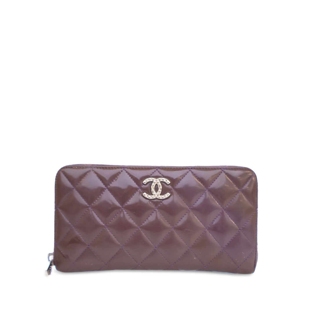 CC Quilted Patent Zip Around Long Wallet Purple - Gaby Paris