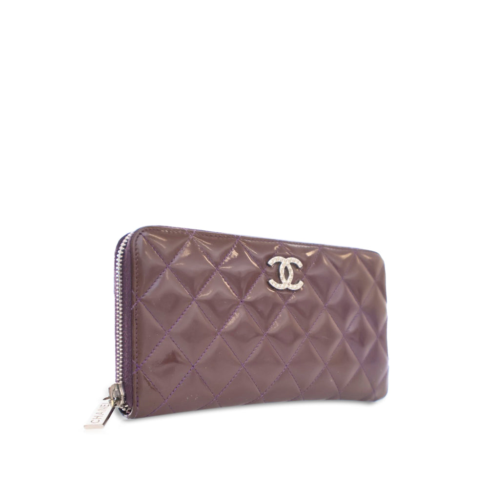 CC Quilted Patent Zip Around Long Wallet Purple - Gaby Paris