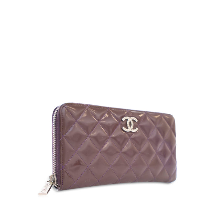 CC Quilted Patent Zip Around Long Wallet Purple - Gaby Paris