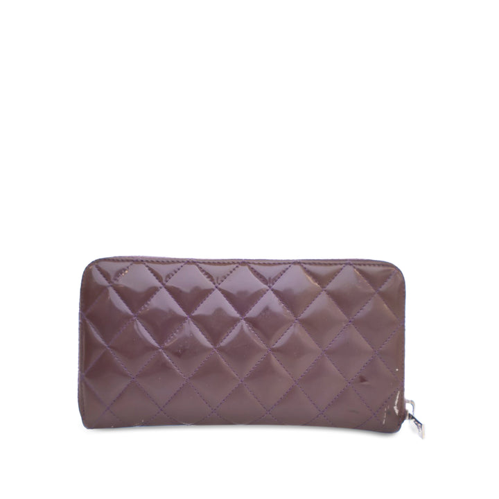 CC Quilted Patent Zip Around Long Wallet Purple - Gaby Paris