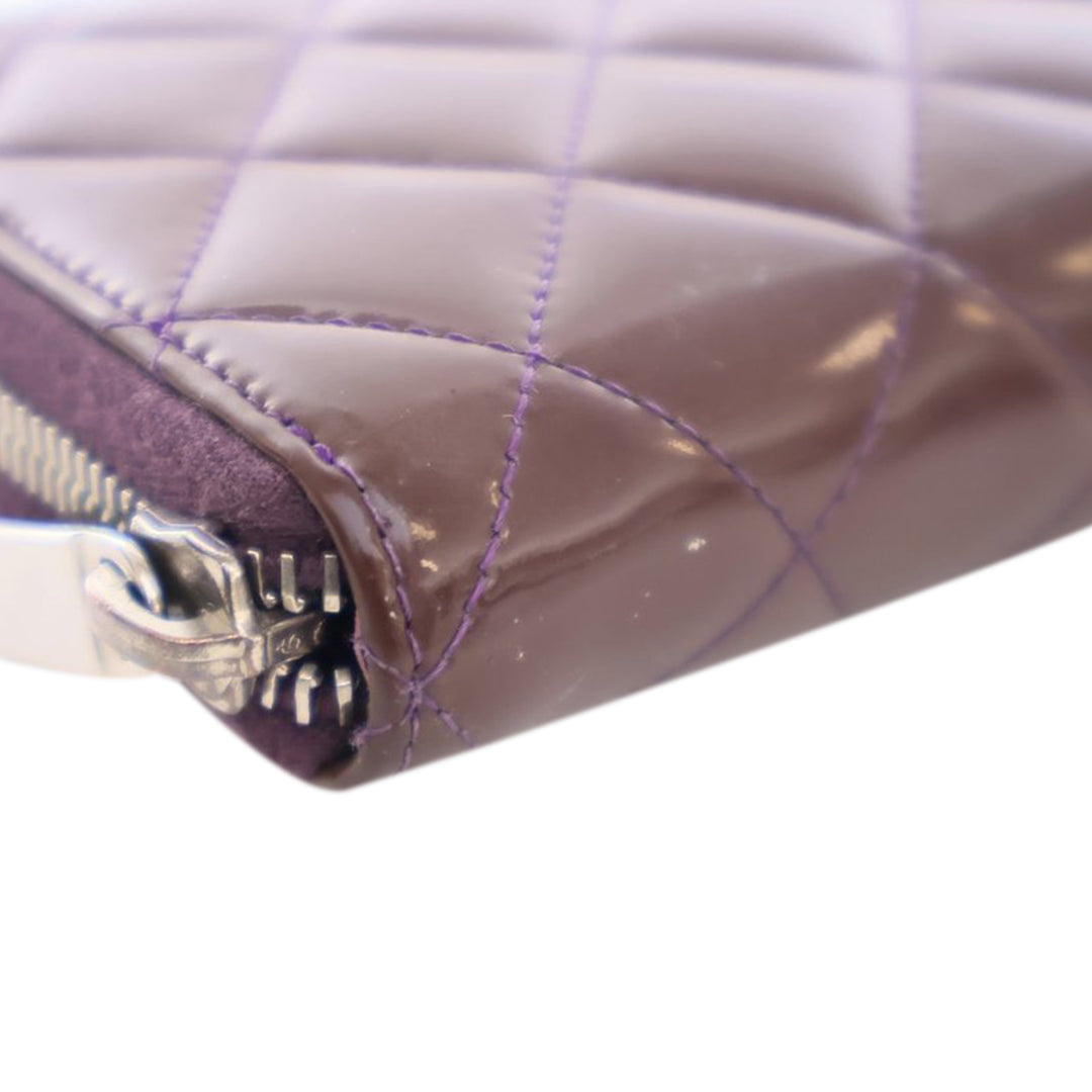 CC Quilted Patent Zip Around Long Wallet Purple - Gaby Paris