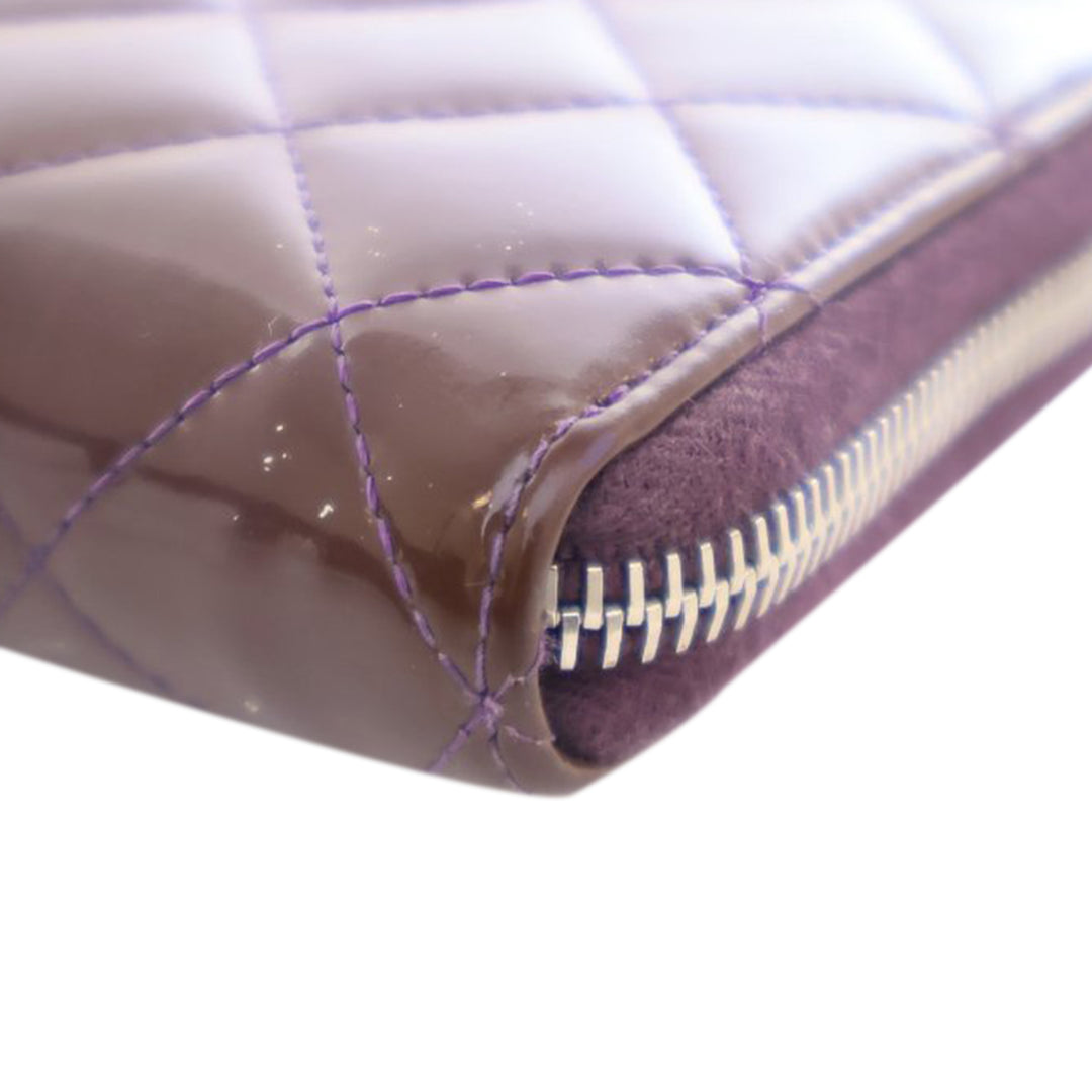 CC Quilted Patent Zip Around Long Wallet Purple - Gaby Paris