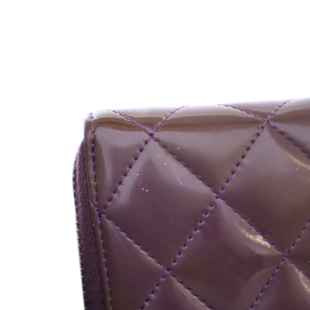 CC Quilted Patent Zip Around Long Wallet Purple - Gaby Paris