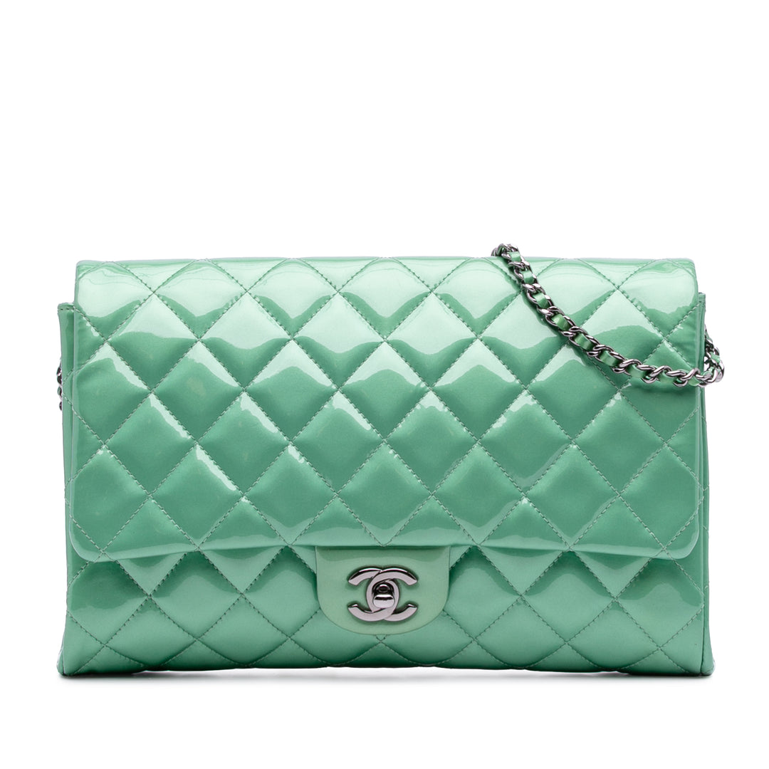 Quilted Patent New Clutch on Chain Green - Gaby Paris