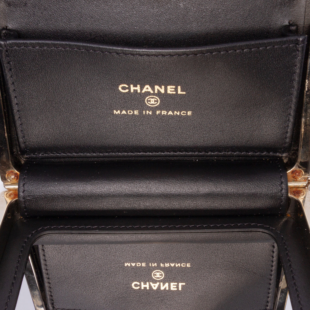 Quilted Patent Boy Box Minaudiere on Chain Black - Gaby Paris