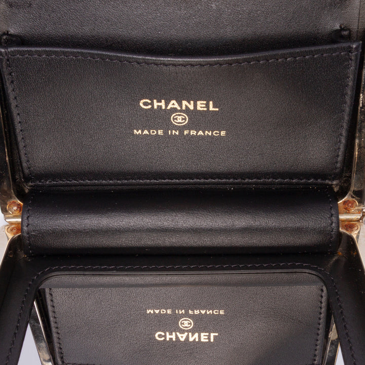 Quilted Patent Boy Box Minaudiere on Chain Black - Gaby Paris