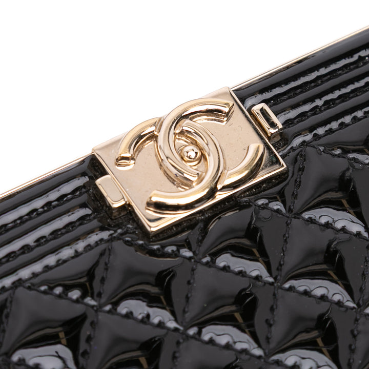Quilted Patent Boy Box Minaudiere on Chain Black - Gaby Paris
