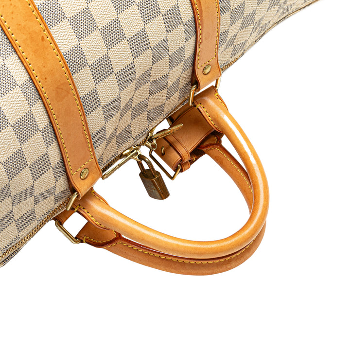 Damier Azur Keepall Bandouliere 55 White - Gaby Paris