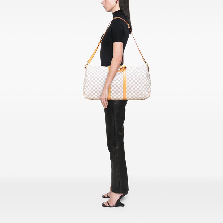 Damier Azur Keepall Bandouliere 55 White - Gaby Paris