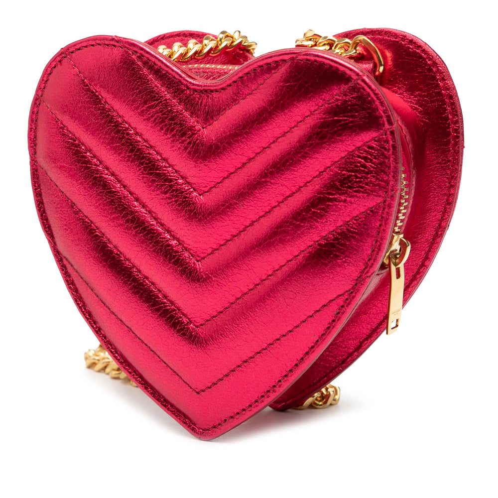 Saint Laurent Mini Metallic Cuir Chevron Monogram Love Heart Sac à chaîne – GABY PARIS Authentique