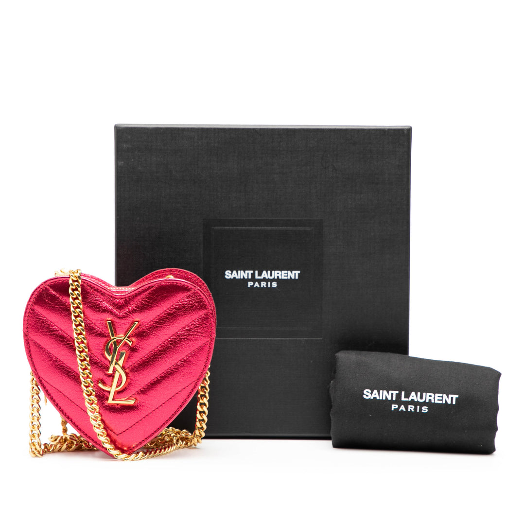 Saint Laurent Mini Metallic Cuir Chevron Monogram Love Heart Sac à chaîne – GABY PARIS Authentique
