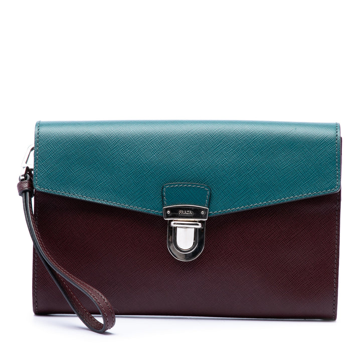 Bicolore Enveloppe Push Lock Pochette Saffiano Rouge