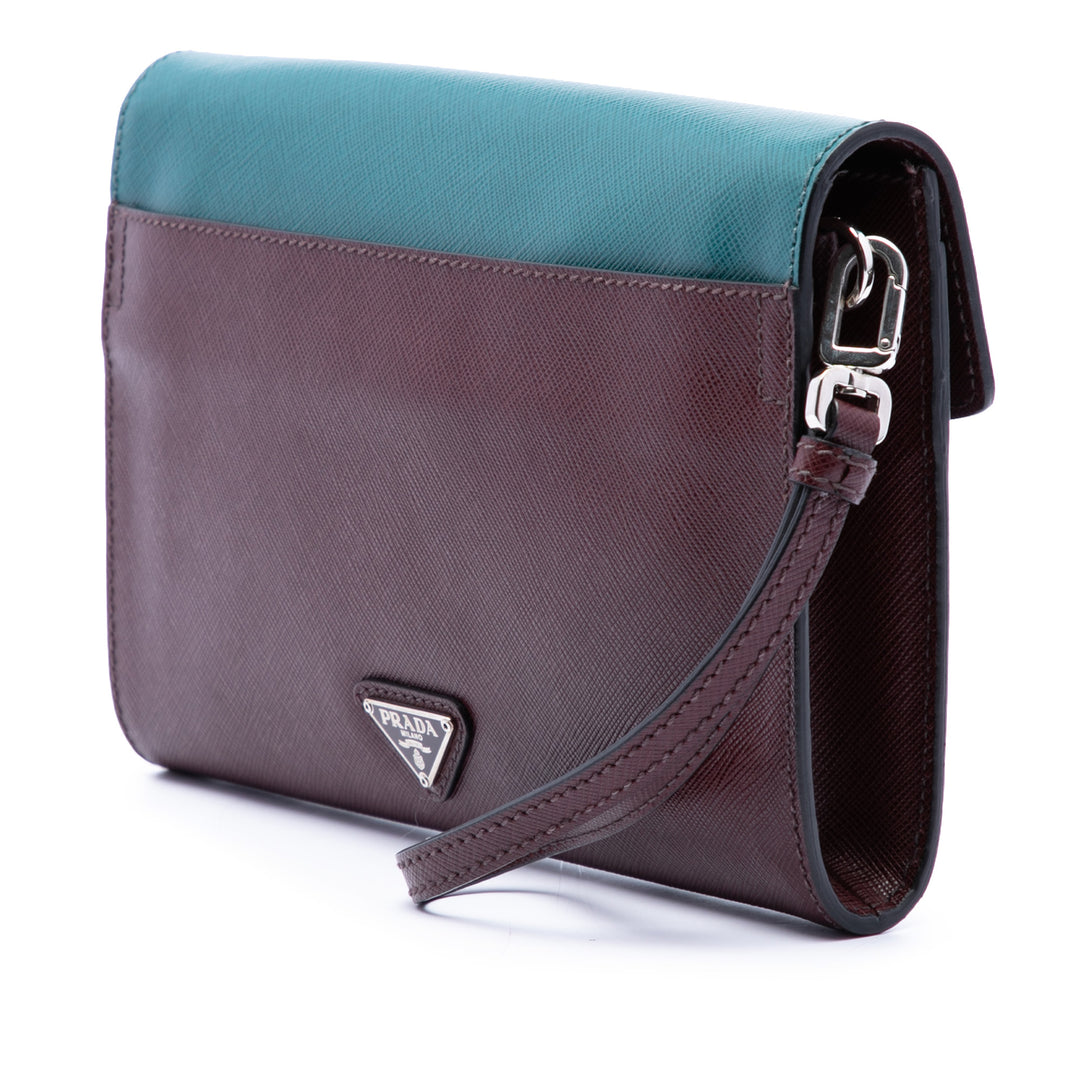 Bicolore Enveloppe Push Lock Pochette Saffiano Rouge