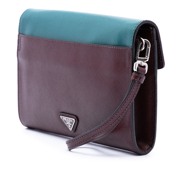 Bicolore Enveloppe Push Lock Pochette Saffiano Rouge