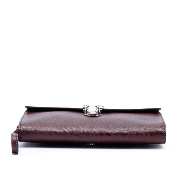 Bicolore Enveloppe Push Lock Pochette Saffiano Rouge