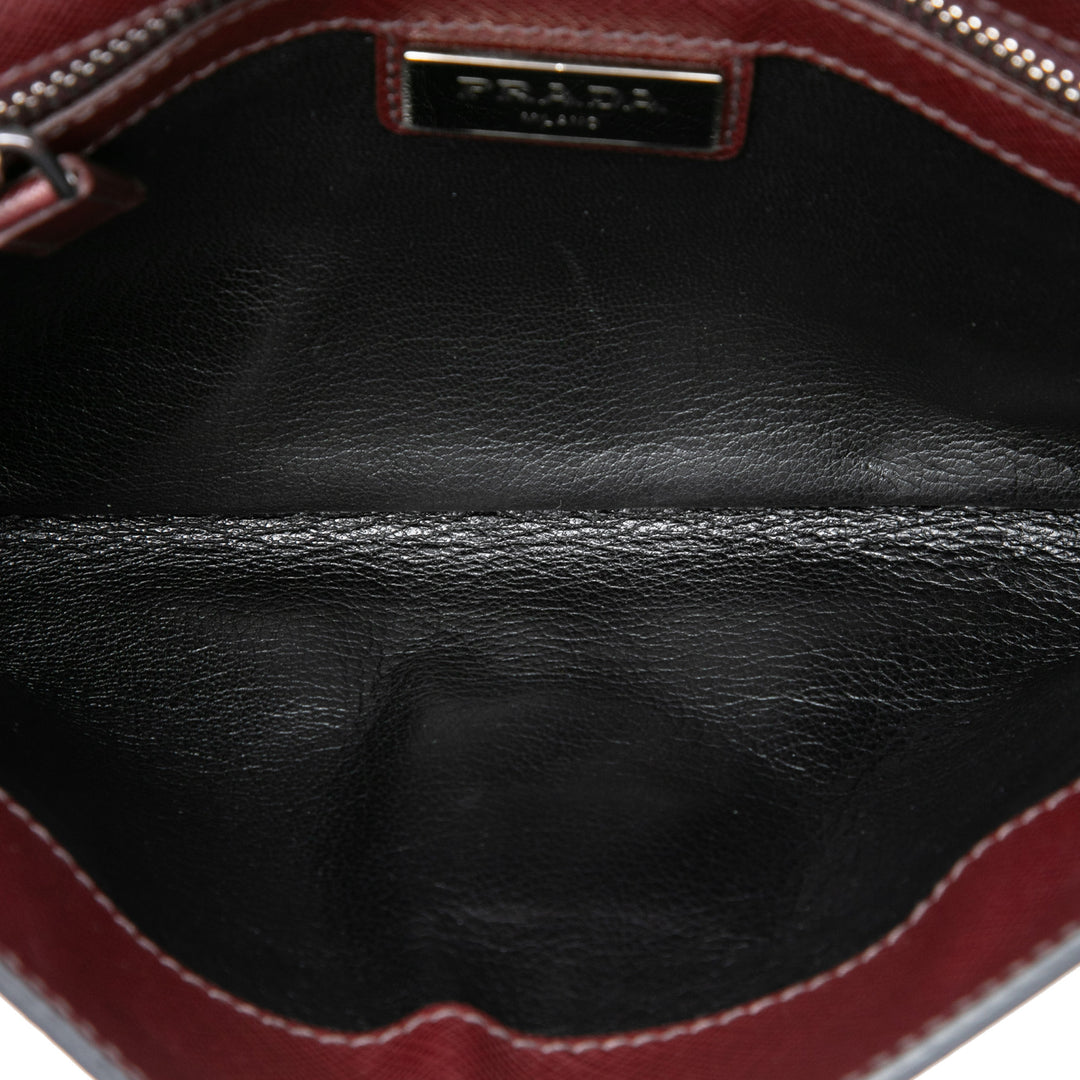 Bicolore Enveloppe Push Lock Pochette Saffiano Rouge
