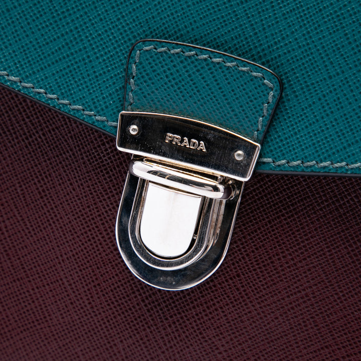 Bicolore Enveloppe Push Lock Pochette Saffiano Rouge