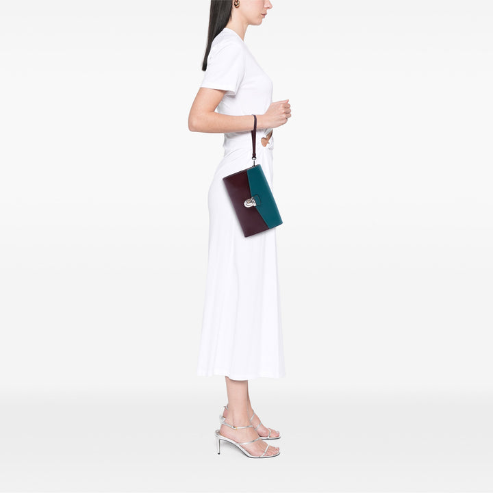Bicolore Enveloppe Push Lock Pochette Saffiano Rouge