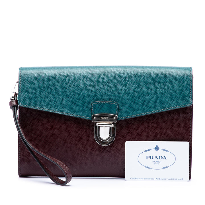 Bicolore Enveloppe Push Lock Pochette Saffiano Rouge