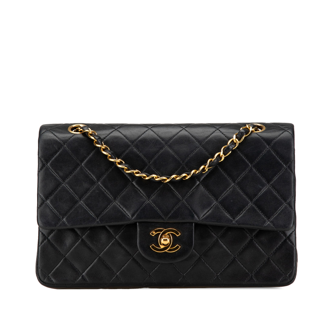 Medium Classic Lambskin Double Flap Black - Gaby Paris