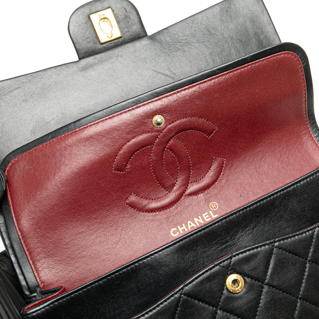 Medium Classic Lambskin Double Flap Black - Gaby Paris