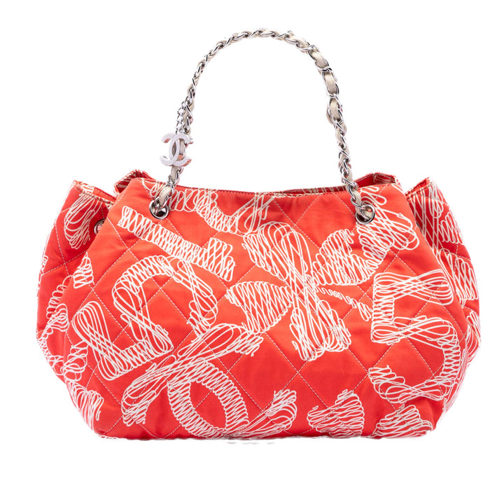 Chanel CC Matelassé Cotton Coral Print Cabas chaîne