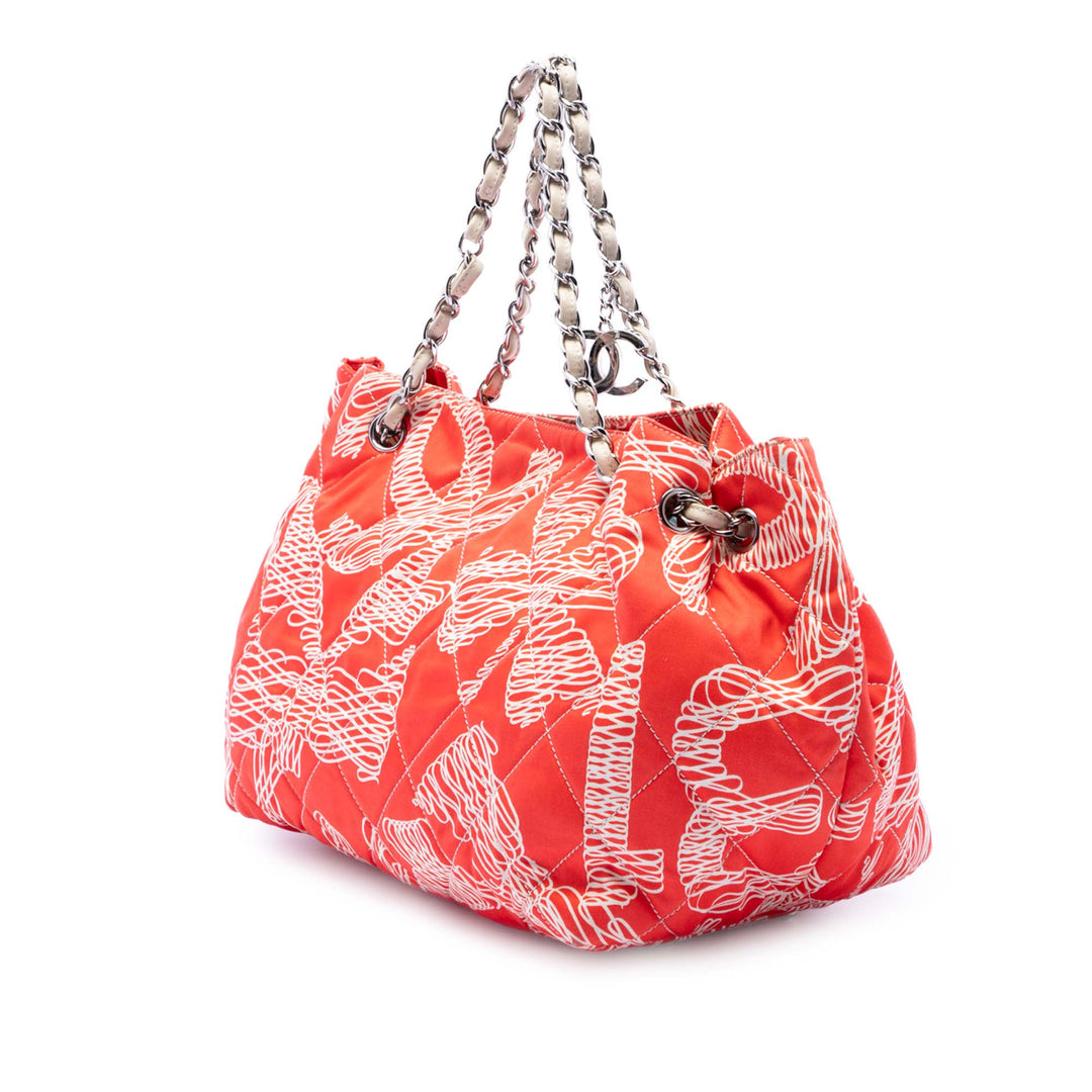 Chanel CC Matelassé Cotton Coral Print Cabas chaîne
