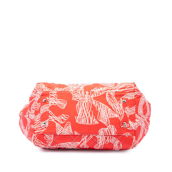 Chanel CC Matelassé Cotton Coral Print Cabas chaîne