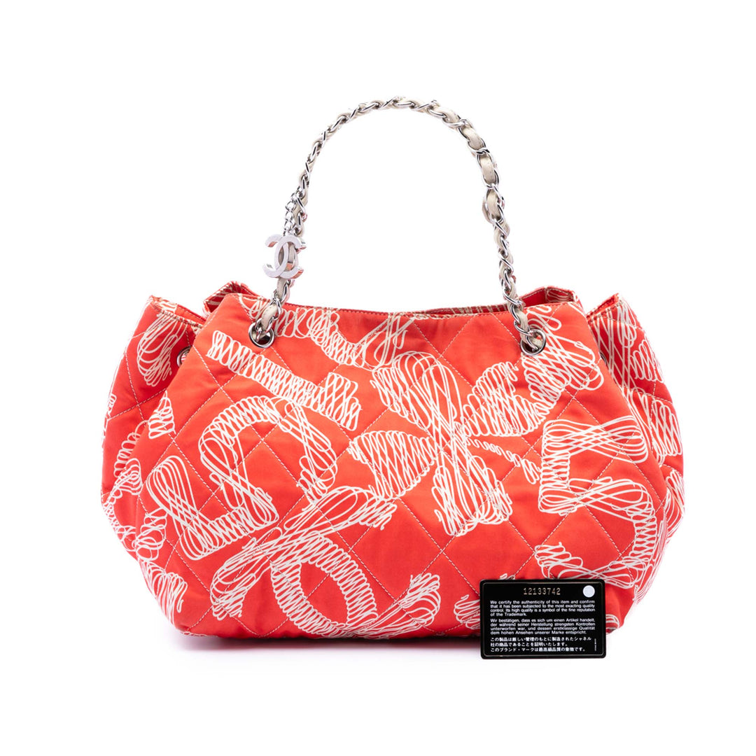 Chanel CC Matelassé Cotton Coral Print Cabas chaîne