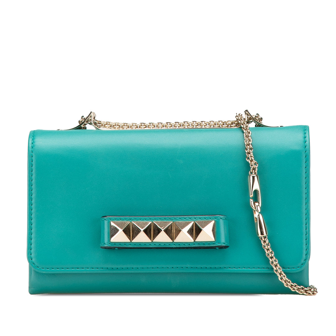 Leather Rockstud Va Va Voom Clutch on Chain Blue - Gaby Paris