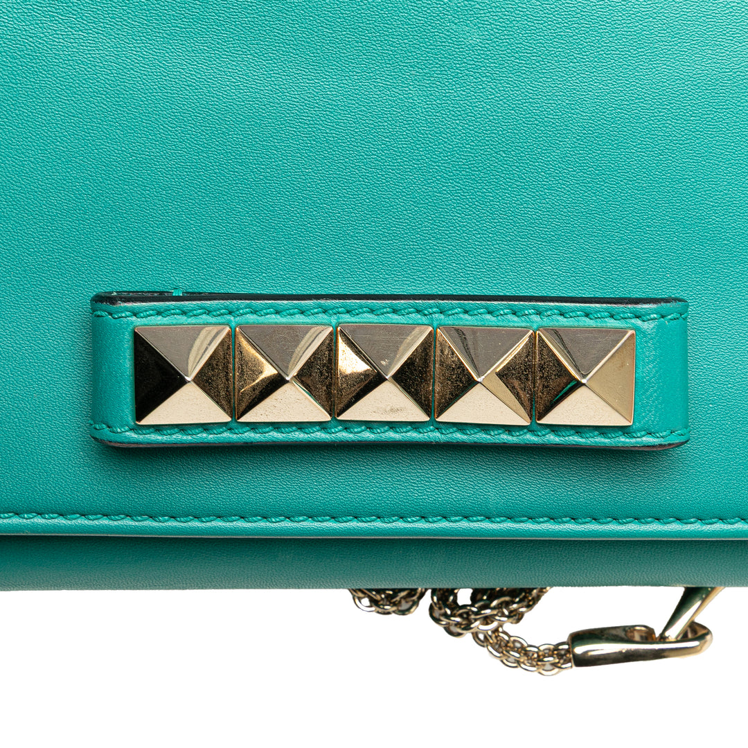 Leather Rockstud Va Va Voom Clutch on Chain Blue - Gaby Paris