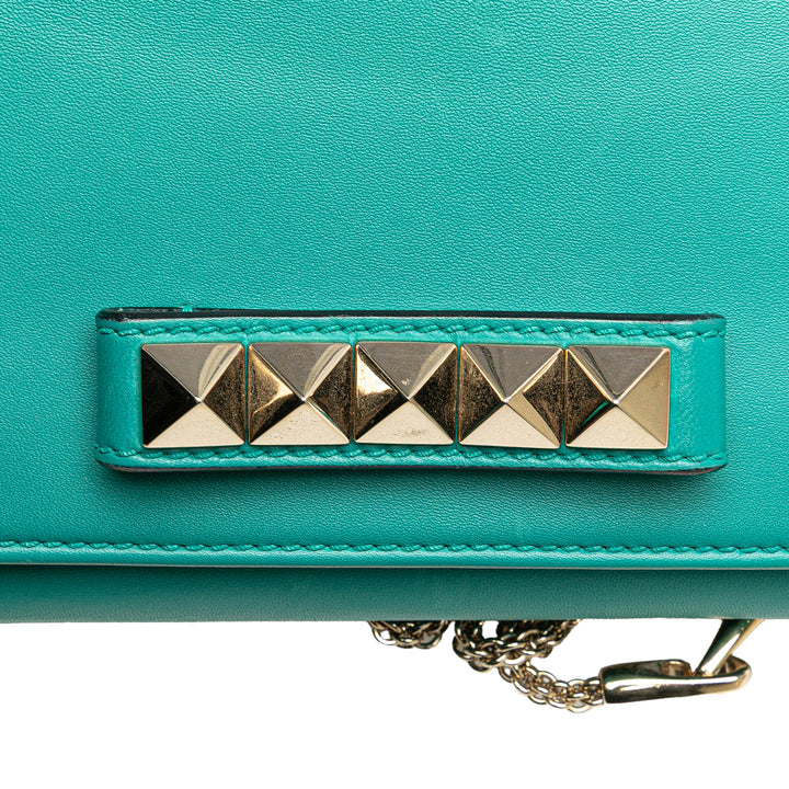 Leather Rockstud Va Va Voom Clutch on Chain Blue - Gaby Paris