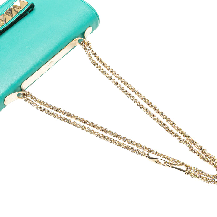 Leather Rockstud Va Va Voom Clutch on Chain Blue - Gaby Paris
