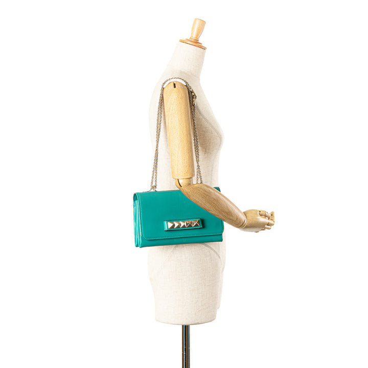 Leather Rockstud Va Va Voom Clutch on Chain Blue - Gaby Paris
