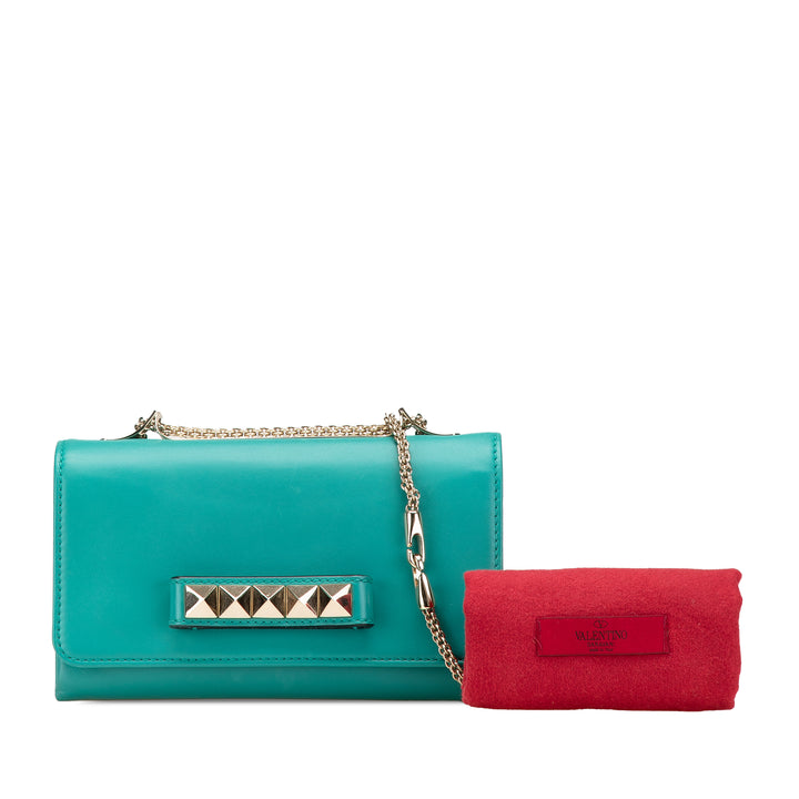 Leather Rockstud Va Va Voom Clutch on Chain Blue - Gaby Paris