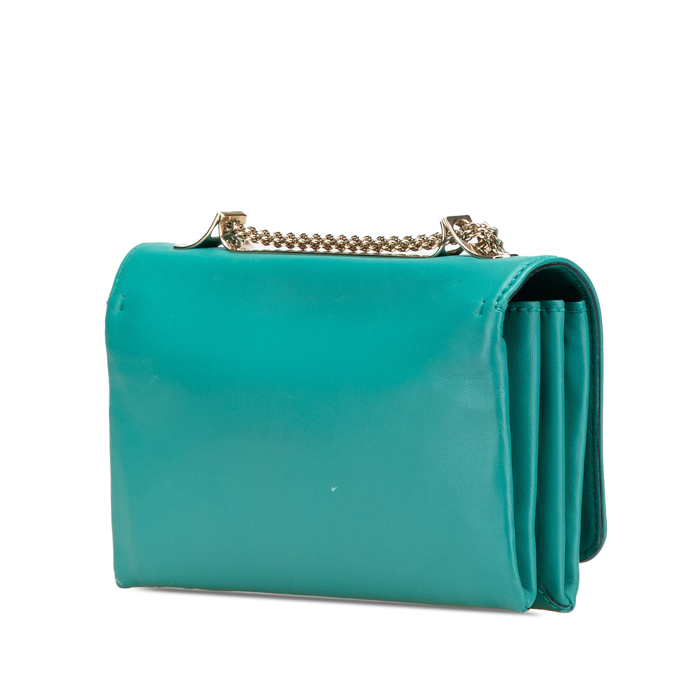 Leather Rockstud Va Va Voom Clutch on Chain Blue - Gaby Paris