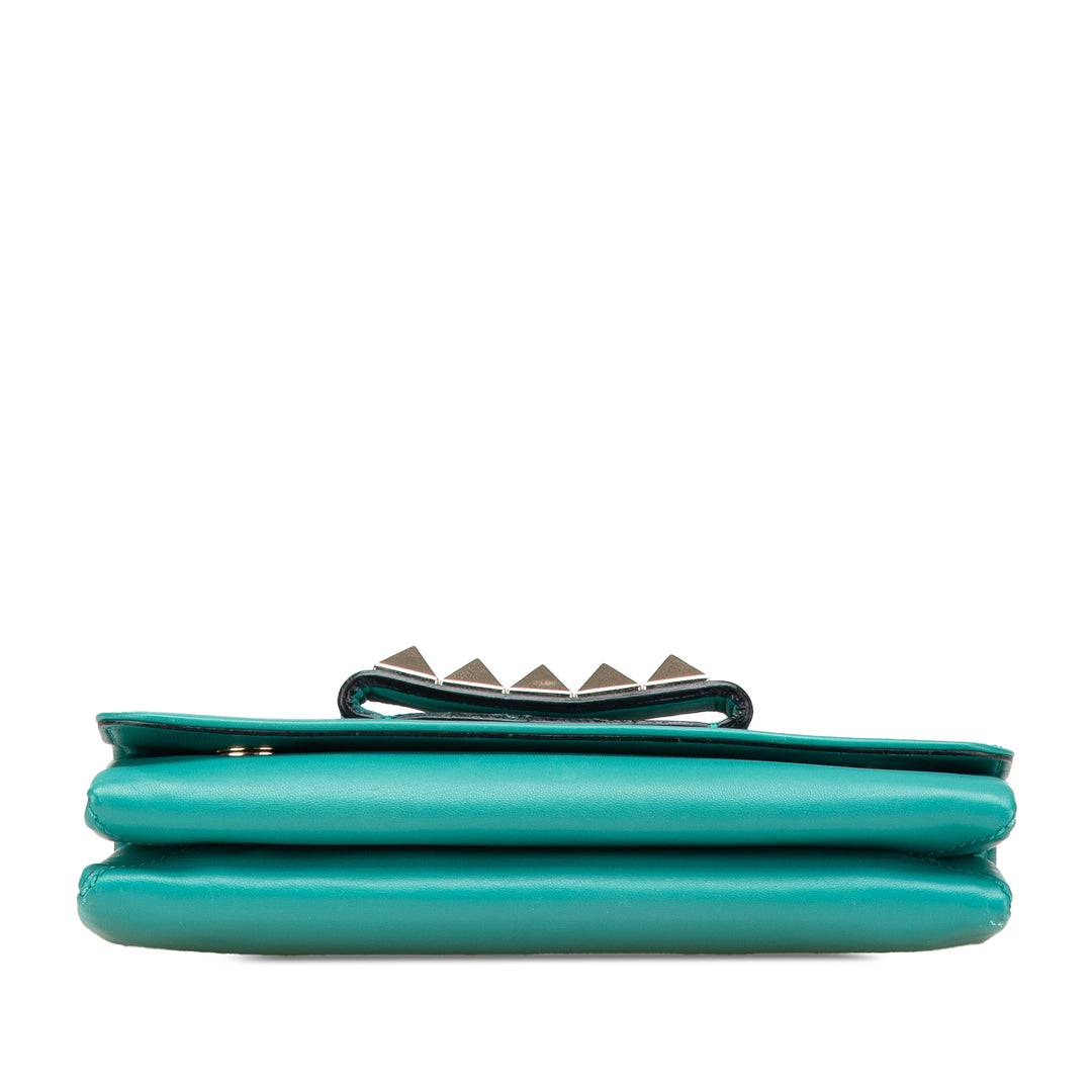 Leather Rockstud Va Va Voom Clutch on Chain Blue - Gaby Paris