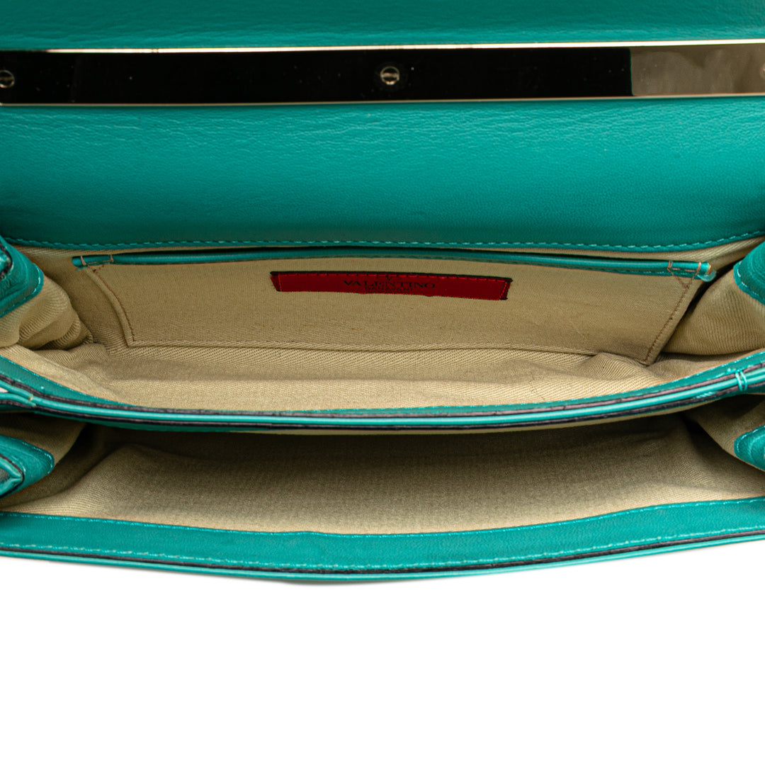Leather Rockstud Va Va Voom Clutch on Chain Blue - Gaby Paris