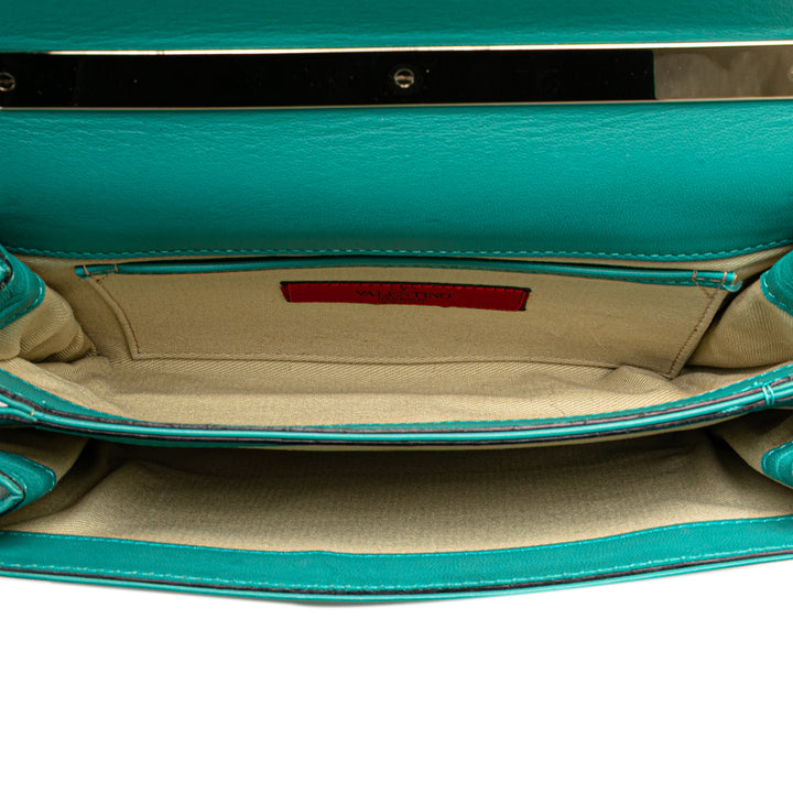 Leather Rockstud Va Va Voom Clutch on Chain Blue - Gaby Paris