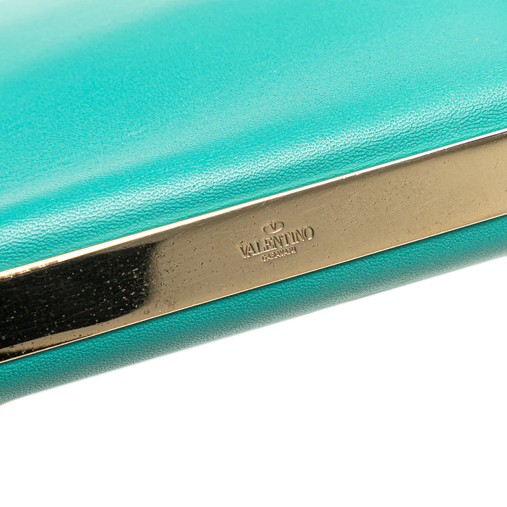 Leather Rockstud Va Va Voom Clutch on Chain Blue - Gaby Paris