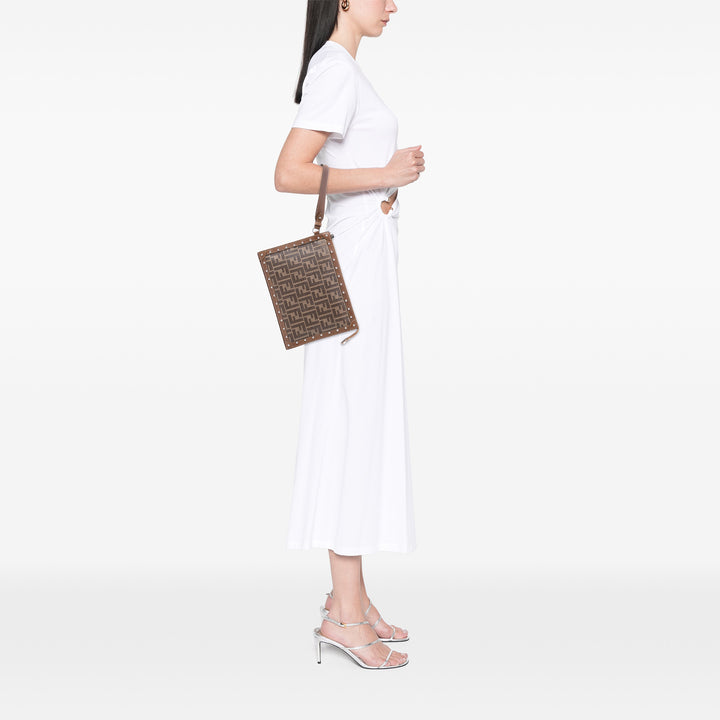 Fendi clouté Cuir à finitions Zucca Coated Toile Pochette
