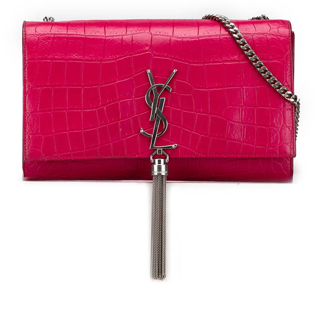 Saint Laurent Medium Croc embossé Cuir Kate Pompon Sac porté croisé